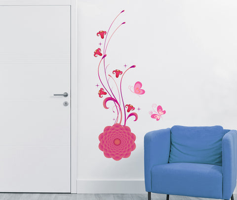 Flower Decal Isolated with Vines in Pink Home Decor