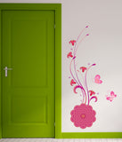 Flower Decal Isolated with Vines in Pink Home Decor