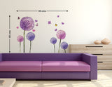 Flowers Lovely Purple Dandelion Blowing Living Room Decoration PVC Vinyl