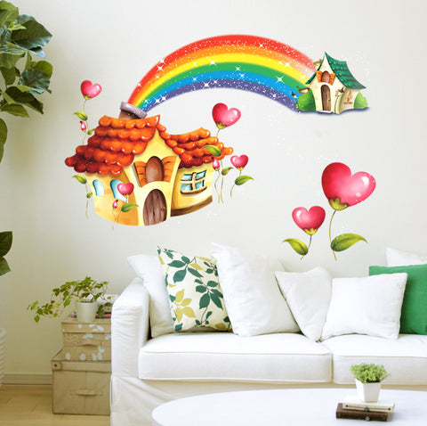 Nursery Room Cartoon Hut with Rainbow for Kids Baby Room Design