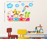 Kids Room Train Happy Cartoon Animals with Clouds Baby room Nursery School Design