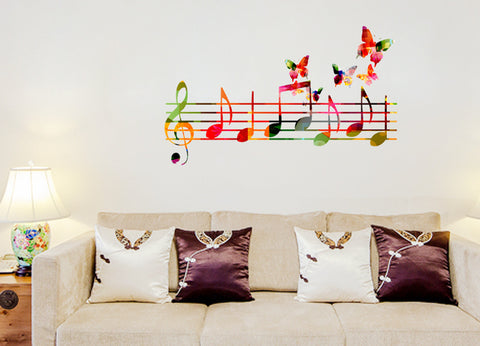 Musical Notes Colourful with Butterflies Flying Home Decor Vinyl