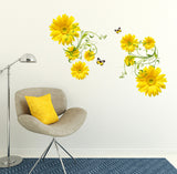 Flowers Yellow Daisy with Green Vine Wall Art Design Living Room Office Decor