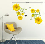 Flowers Yellow Daisy with Green Vine Wall Art Design Living Room Office Decor