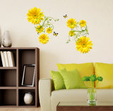 Flowers Yellow Daisy with Green Vine Wall Art Design Living Room Office Decor