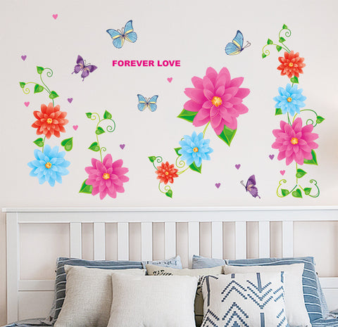 Flowers Colorful Backdrop with Vines Home Decal Vinyl