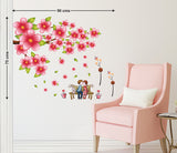 Floral Design Branch with Pink Blossoms and Cartoon Couple Kissing Vinyl