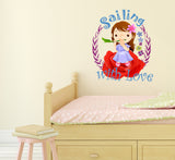 Baby Room Cartoon Girl Sitting on Flower Sailing with Love Kids Room Design