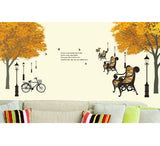 Trees in Autumn Antique Lamps Benches Bicycle and Love Quote Vinyl