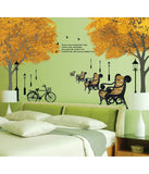 Trees in Autumn Antique Lamps Benches Bicycle and Love Quote Vinyl