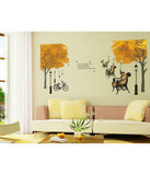 Trees in Autumn Antique Lamps Benches Bicycle and Love Quote Vinyl