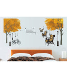 Trees in Autumn Antique Lamps Benches Bicycle and Love Quote Vinyl