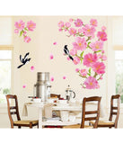 Flowers in Pink Large Size and Magpie Birds Flying Art Decal