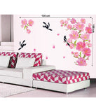 Flowers in Pink Large Size and Magpie Birds Flying Art Decal