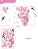 Flowers in Pink Large Size and Magpie Birds Flying Art Decal