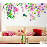 Floral Vine Art Sofa LED TV Backdrop Beautiful Bell Flowers and Humming Birds