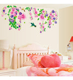 Floral Vine Art Sofa LED TV Backdrop Beautiful Bell Flowers and Humming Birds