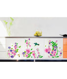 Floral Vine Art Sofa LED TV Backdrop Beautiful Bell Flowers and Humming Birds
