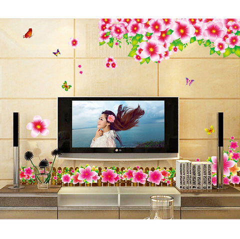 Flowers LCD TV Background LED Border Design Living Room Morning Glory Fence Vinyl