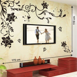 Living Room Black Large Size Floral Vine Butterflies Corner Sofa TV Background Decal