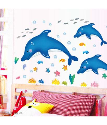 Kids Room Baby Nursery Cartoon Dolphins Star Fish Underwater Creatures Decal