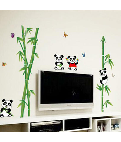 Nursery School Kids Baby Room Cute Little Animals Panda on Bamboo Trees