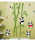 Nursery School Kids Baby Room Cute Little Animals Panda on Bamboo Trees