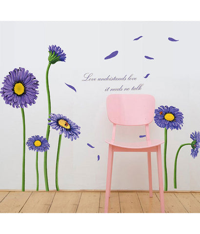 Sunflower Daisy Purple Blowing Leaves with Love Understands Quote Home Decor Vinyl