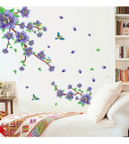 Flowers Branch in Purple with Magpie Birds Large Size Sofa Bedroom Background Walls