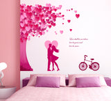 Romantic Couple Bedroom Decor Valentines Day Under the Heart Leaves Tree and Love Quote with Bicycle