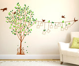 Family Tree Living Room Decal with Blank Photo Frames Hanging on String and Birds