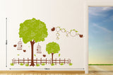 Jungle Theme Trees and Fence for Kids Room Decoration with Round Photo Frames Vinyl Decal