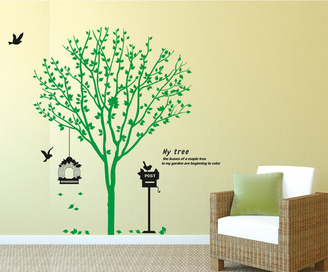 Living Room Art Large Size Green Maple Tree with Quote Vinyl