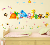 Kids Room Happy Cute Elephant Monkey Cartoon Animals for Baby Room Nursery Design Jungle Theme Vinyl