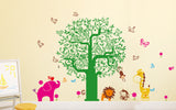 Kids Room Hut Tree with Cartoon Animals Jungle Theme Decals Vinyl