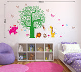 Kids Room Hut Tree with Cartoon Animals Jungle Theme Decals Vinyl