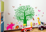 Kids Room Hut Tree with Cartoon Animals Jungle Theme Decals Vinyl