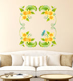 Flowers in Yellow Leaves Border Frame LED TV Background Vinyl