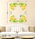 Flowers in Yellow Leaves Border Frame LED TV Background Vinyl