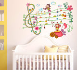 Cartoon Kids Musical Notes with Flowers and Decorative Elements Baby Room Nursery Room Vinyl