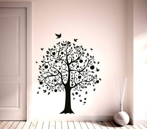 Tree Apple Fruits Black Color Office Wall Art Decoration Vinyl