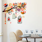 Branch with Colourful Decorative Elements Living Room Art Decal Birds and Cages