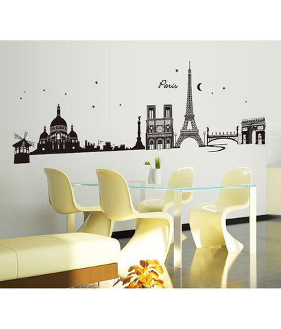 City Skyline Paris Eiffel Tower Silhouette Black Color Border Design for Hall