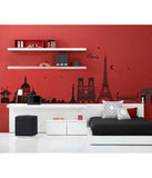 City Skyline Paris Eiffel Tower Silhouette Black Color Border Design for Hall