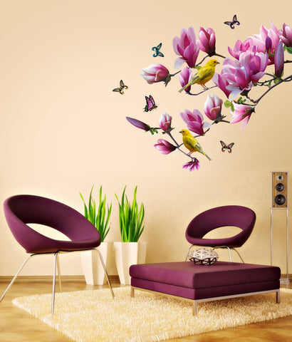 Floral Lovely Magnolia Branch Purple Home Decoration Vinyl