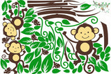 Kids Room Baby Monkeys Swinging on a Branch