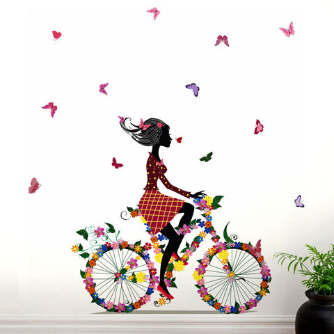 Bicycle with Flowers & Girl