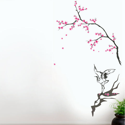 Wall Decals Double Sheet Crane with Floral Branch