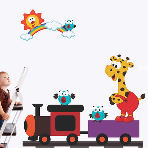 Giraffe on Toy Train