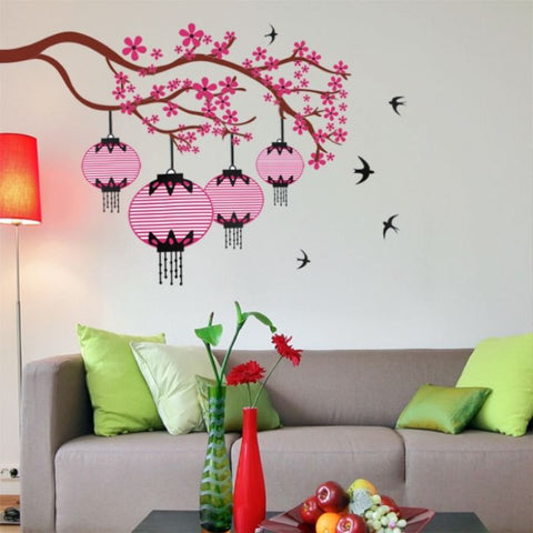 Pink Chinese Lamps with Branch -Double Sheet